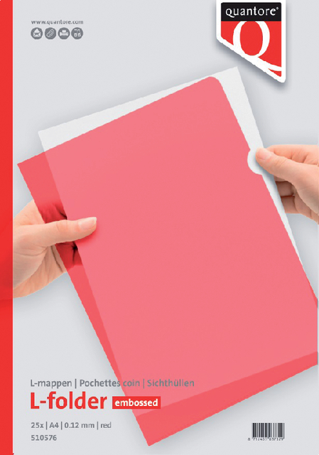 Insteekmap L-model Quantore A4 PP 0.12mm rood 25 stuks afbeelding
