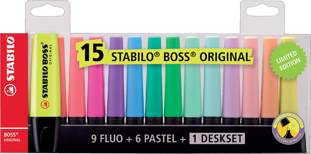 Markeerstift STABILO BOSS Original 70/15 assorti deskset à 15 stuks afbeelding
