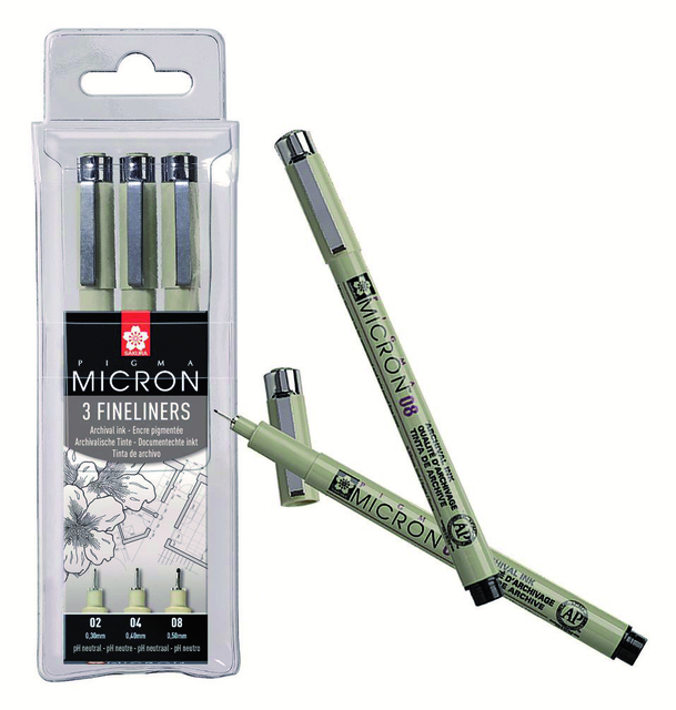 Fineliner Sakura Pigma Micron set à 3 schrijfbreedtes fijn zwart — Foto 2 van 2