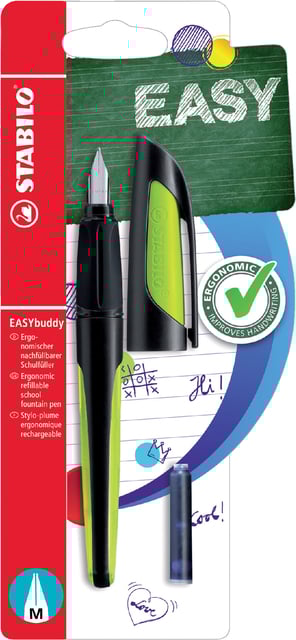 Vulpen STABILO Easybuddy rechtshandig M zwart/lime blister à 1 stuk afbeelding