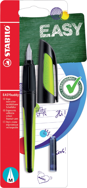 Vulpen STABILO Easybuddy rechtshandig medium zwart/lime blister à 1 stuk afbeelding