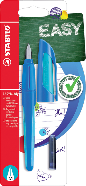 Vulpen STABILO Easybuddy rechtshandig medium donkerblauw/lichtblauw blister à 1 stuk afbeelding