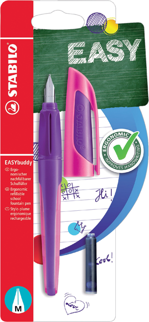 Vulpen STABILO Easybuddy rechtshandig medium paars/magenta blister à 1 stuk afbeelding