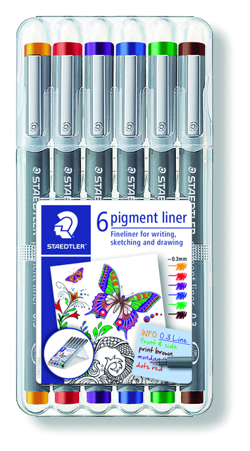 Fineliner Staedtler Pigment 308 0.3mm set à 6st assorti afbeelding