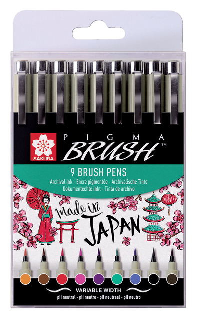 Viltift met brushpen Bruynzeel Sakura Pigma etui à 9 kleuren afbeelding