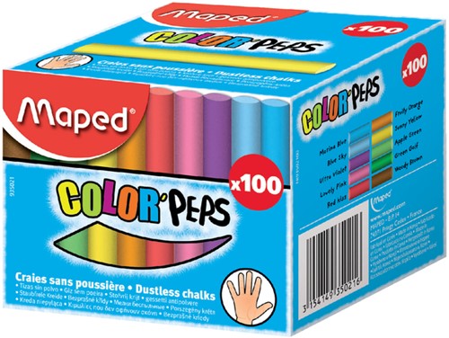 Schoolbordkrijt Maped Color'Peps assorti stofvrij