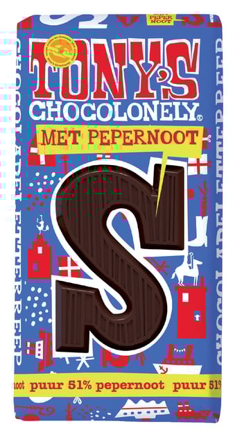 Chocoladeletter Tony&apos;s Chocolonely puur pepernoot S 180gr afbeelding