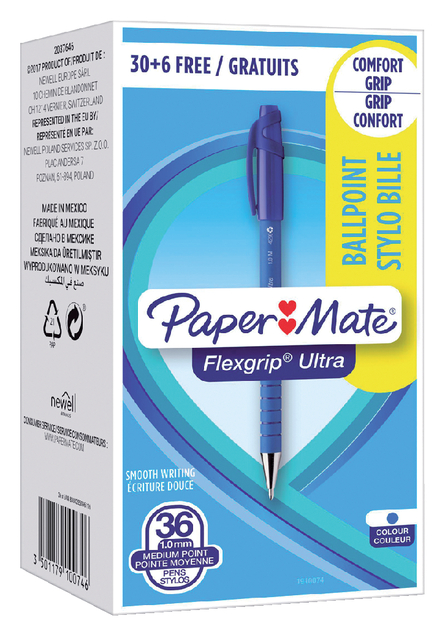 Balpen Paper Mate Flexgrip Ultra medium blauw valuepack 30+6 gratis — Foto 2 van 2