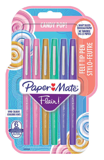 Fineliner Paper Mate Flair Candy Pop! medium assorti blister à 6 stuks afbeelding