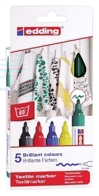 Viltstift edding 4500 textiel rond 2-3mm basis assorti blister à 5 stuks afbeelding