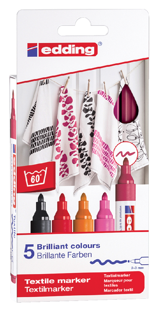 Viltstift edding 4500 textiel rond 2-3mm warm assorti blister a1 5 stuks afbeelding