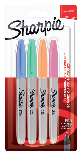 Viltstift Sharpie rond fine pastel assorti blister à 4 stuks afbeelding