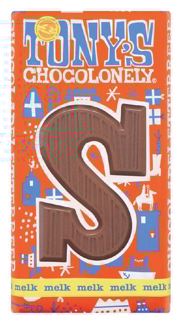 Chocoladeletter Tony&apos;s Chocolonely melk S 180gr afbeelding