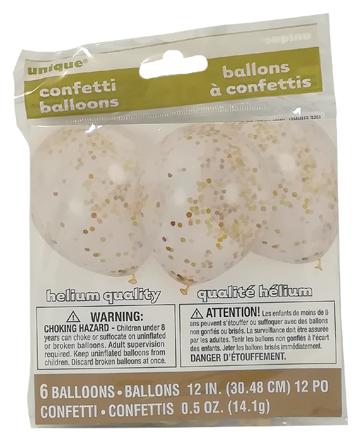 Ballon transparant met goud confetti 6 stuks 30cm afbeelding