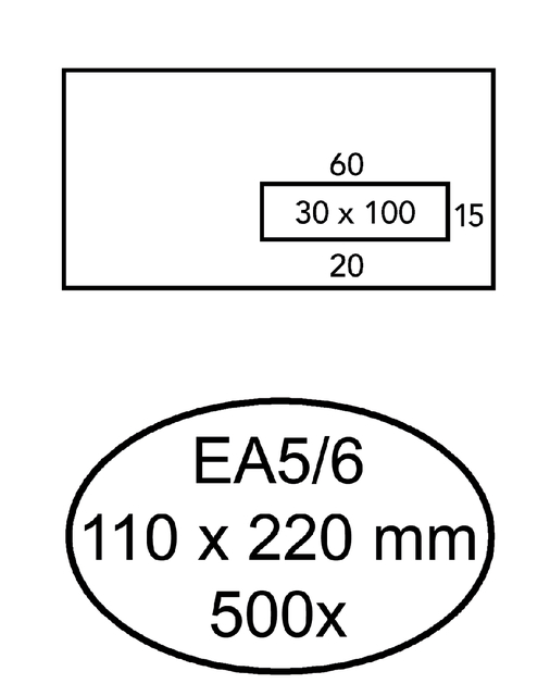 Envelop Quantore 110x220mm venster 3x10cm rechts 500 stuks afbeelding