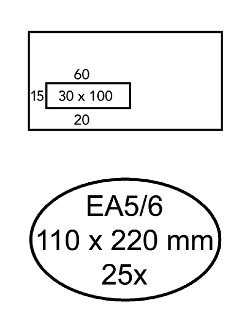 Envelop Quantore 110x220mm venster 3x10cm links zelfklevend 25 stuks afbeelding