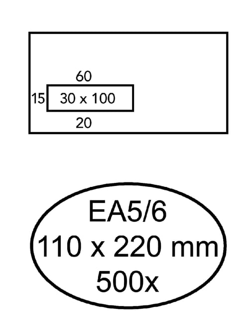 Envelop Hermes EA5/6 110x220mm venster 3x10links zelfklevend 500 stuks afbeelding