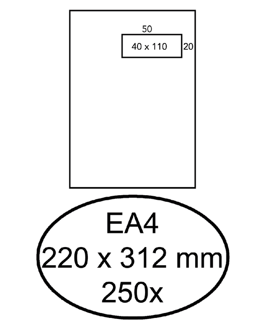 Envelop Hermes akte EA4 220x312mm venster rechts 4x11cm zelfklevend wit doos à 250 stuks afbeelding