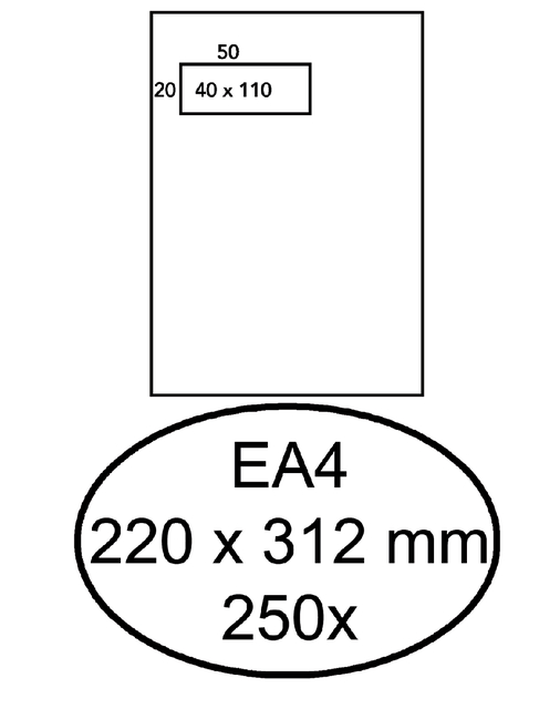 Envelop Hermes akte EA4 220x312mm venster links 4x11cm zelfklevend wit doos à 250 stuks afbeelding