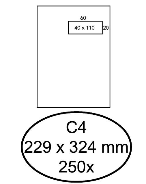 Envelop Hermes akte C4 229x324mm venster rechts 4x11cm zelfklevend wit doos à 250 stuks afbeelding