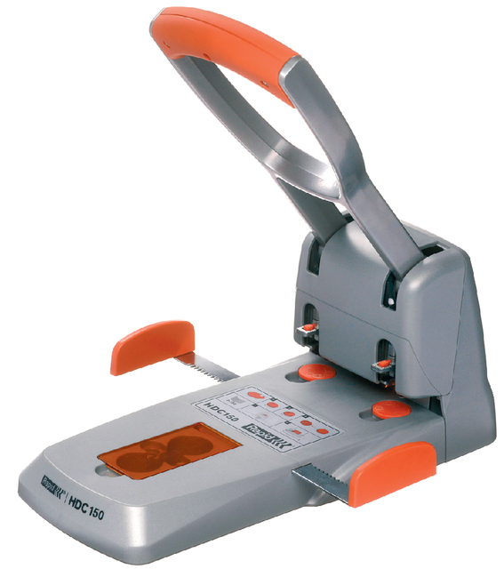 Perforator Rapid Supreme HDC150/2 heavy duty 2-gaats 150 vel zilver/oranje afbeelding