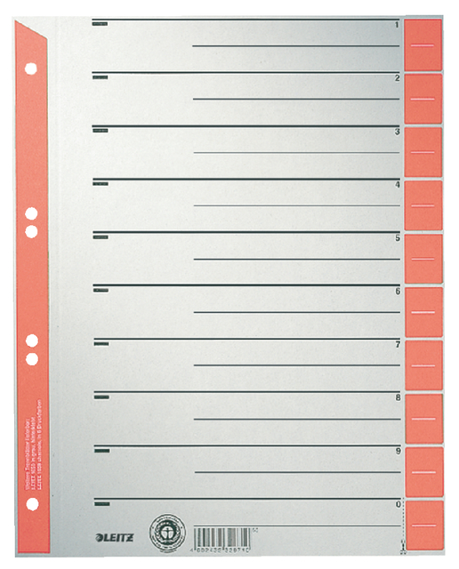 Scheidingsbladen Leitz A4 karton 230gr 6-gaats rood 100 stuks afbeelding