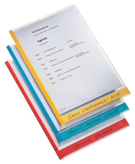 Insteekmap L-model Leitz premium A4 0.15mm PP gekleurde rand transparant 6 stuks afbeelding
