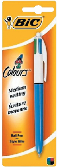 Balpen Bic 4kleuren medium lichtblauw blister à 1 stuk afbeelding