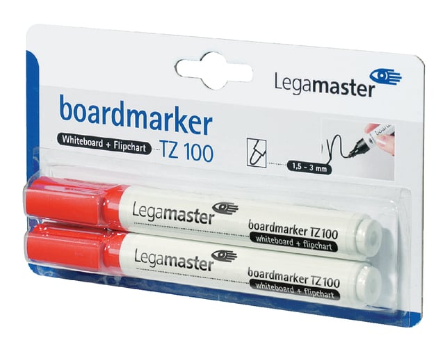 Viltstift Legamaster TZ 100 whiteboard rond 1.5-3mm rood blister à 2 stuks afbeelding
