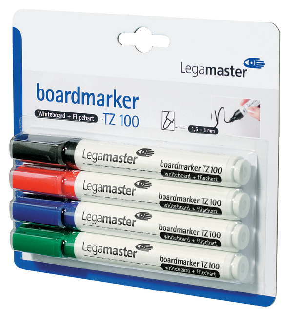 Whiteboardmarker Legamaster TZ 100 rond 1.5-3mm assorti blister à 4 stuks afbeelding