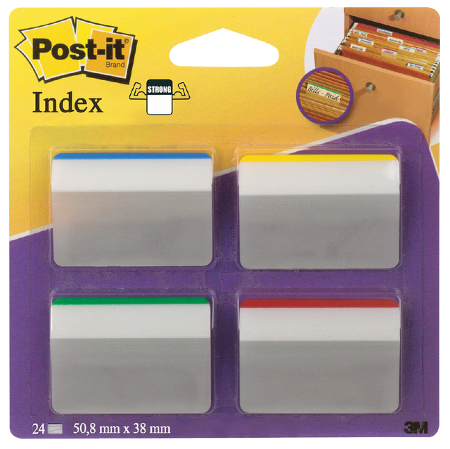 Indextabs Post-it 686A1 38x50.8mm strong gebogen assorti 24 tabs afbeelding
