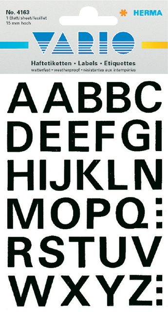 Etiket HERMA 4163 15mm letters A-Z zwart afbeelding