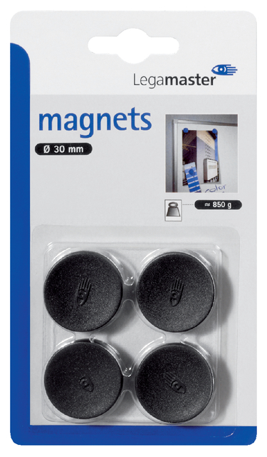 Magneet Legamaster 30mm 850gr zwart 4 stuks afbeelding