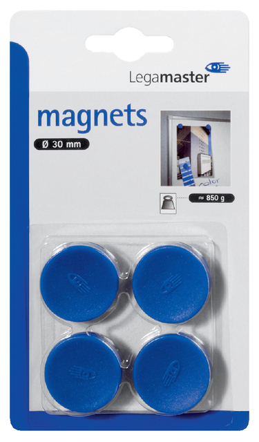 Magneet Legamaster 30mm 850gr blauw 4 stuks afbeelding