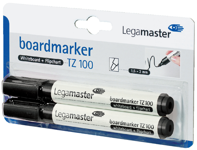 Viltstift Legamaster TZ 100 whiteboard rond 1.5-3mm zwart blister à 2 stuks afbeelding