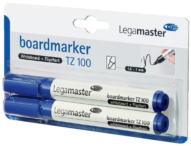 Viltstift Legamaster TZ 100 whiteboard rond 1.5-3mm blauw blister à 2 stuks afbeelding