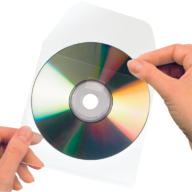 Cd/dvd hoes 3L 127x127mm met klep zelfklevend transparant afbeelding