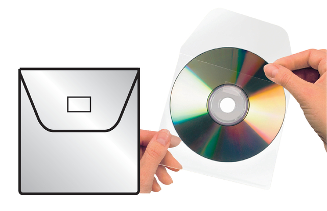 Cd/dvd hoes 3L 127x127mm met klep zelfklevend transparant — Foto 2 van 2