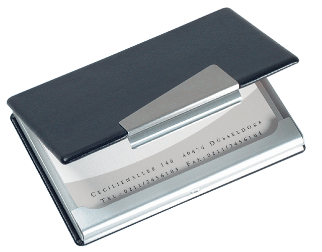 Visitekaarthouder Sigel VZ131 voor 20 kaarten 90x58mm aluminium met leer zwart afbeelding