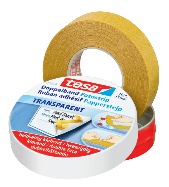 Dubbelzijdig knutseltape tesa® 10mx15mm beige in bewaarblik afbeelding