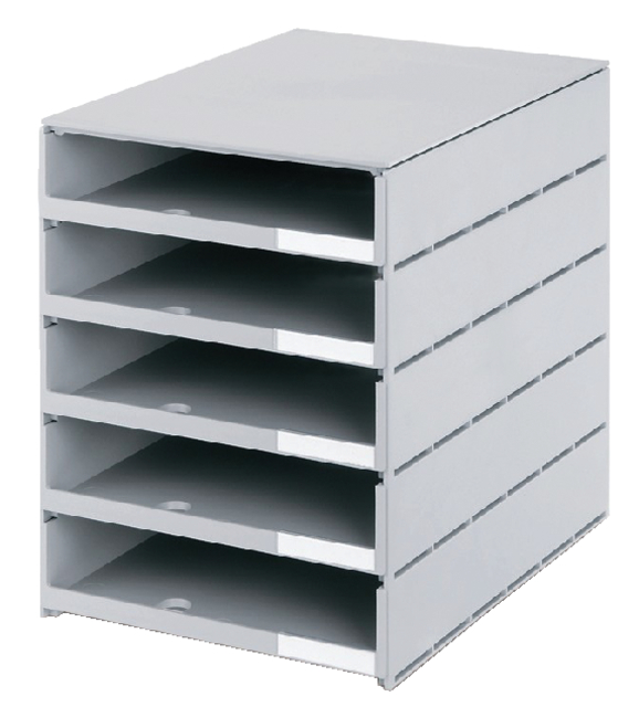 Ladenbox Styroval 5 laden grijs open afbeelding