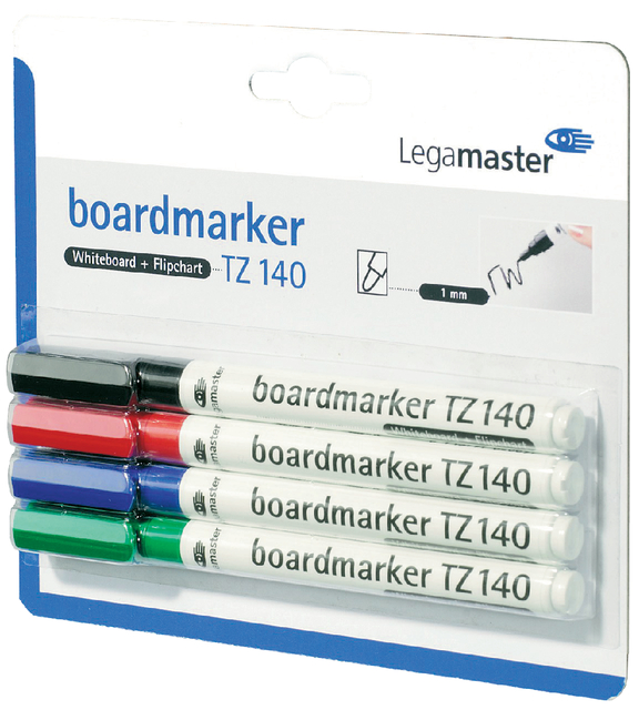 Viltstift Legamaster TZ 140 whiteboard rond 1mm assorti blister à 4 stuks afbeelding