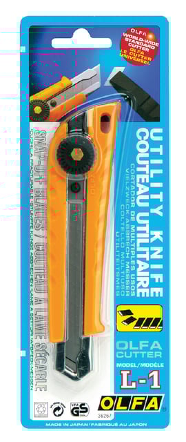 Snijmes Olfa L1 18mm met metalen houder geel blister à 1 stuk afbeelding