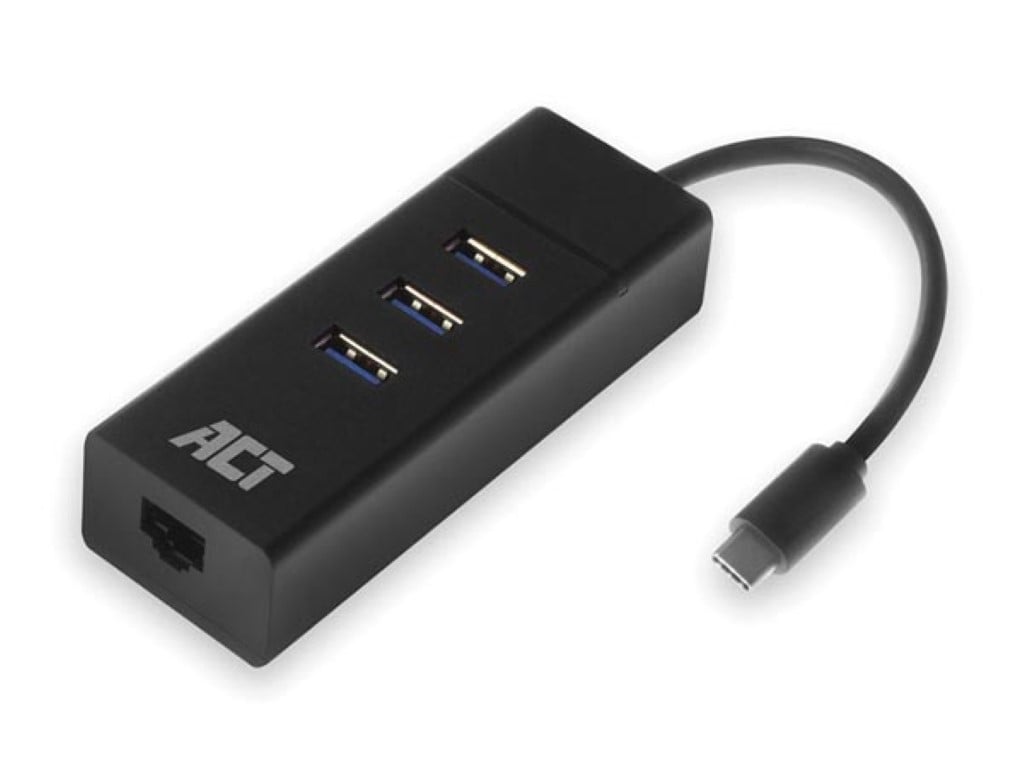 USB-C 3.2 Gen1 hub 3 poorten met Gigabit netwerkpoort. afbeelding