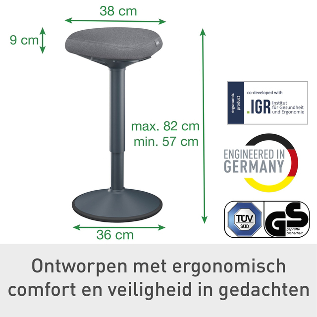 Actieve zit-stakruk Leitz Ergo met gasveer 57-82cm zwart — Foto 2 van 2