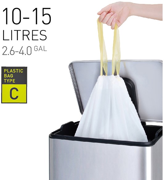Afvalzak EKO MDPE type C met trekband 45x50cm 10-15L wit rol à 20 stuks afbeelding