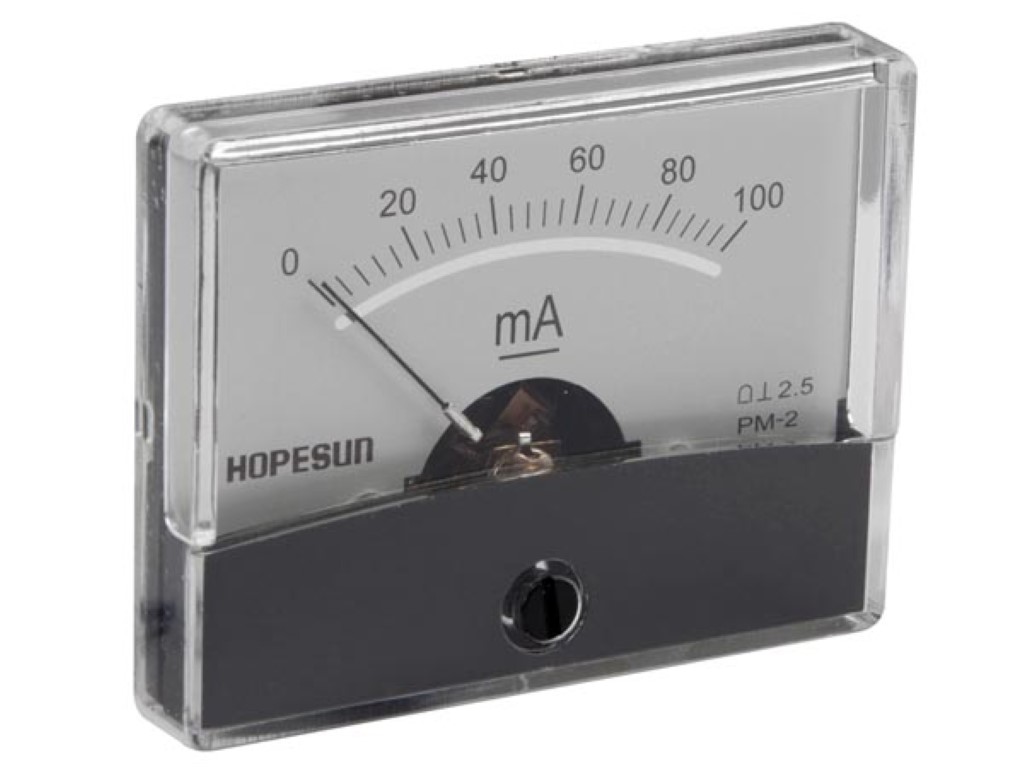 ANALOGE PANEELMETER VOOR DC STROOMMETINGEN 100mA DC / 60 x 47mm afbeelding