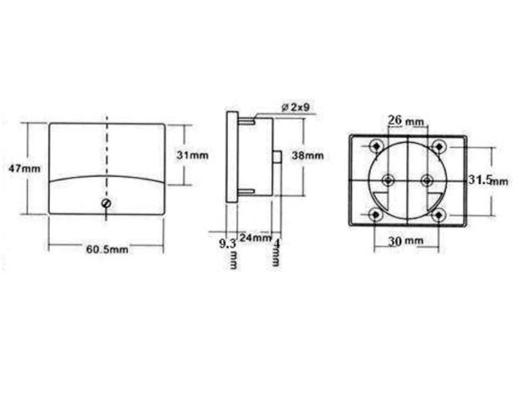 ANALOGE PANEELMETERVOOR DC SPANNINGSMETINGEN 30V DC / 60 x 47mm afbeelding
