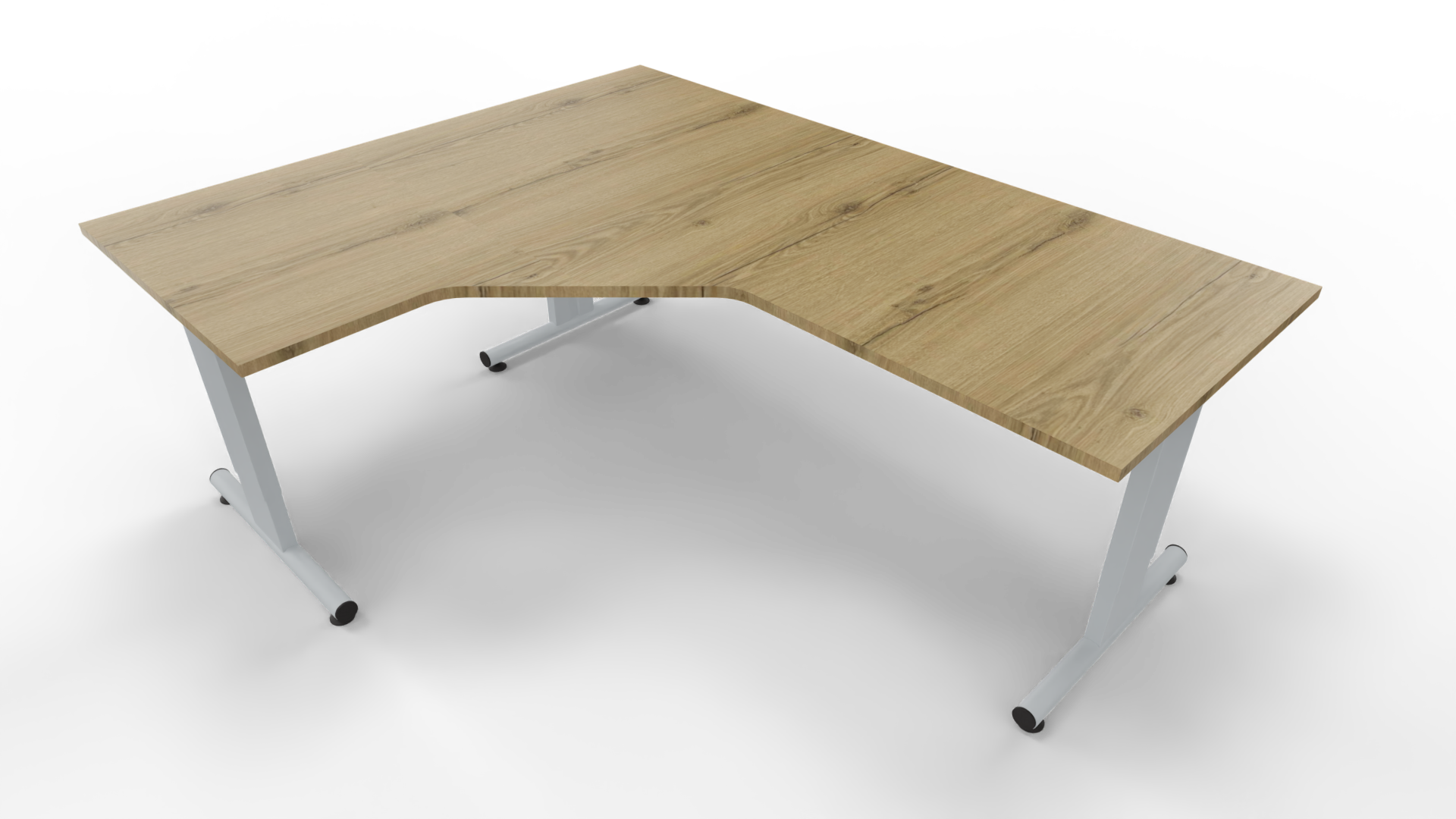 Hoekbureau 3331 - Alu - Eiken YT49a - 200 x 80/160 x 80 cm. - Links afbeelding