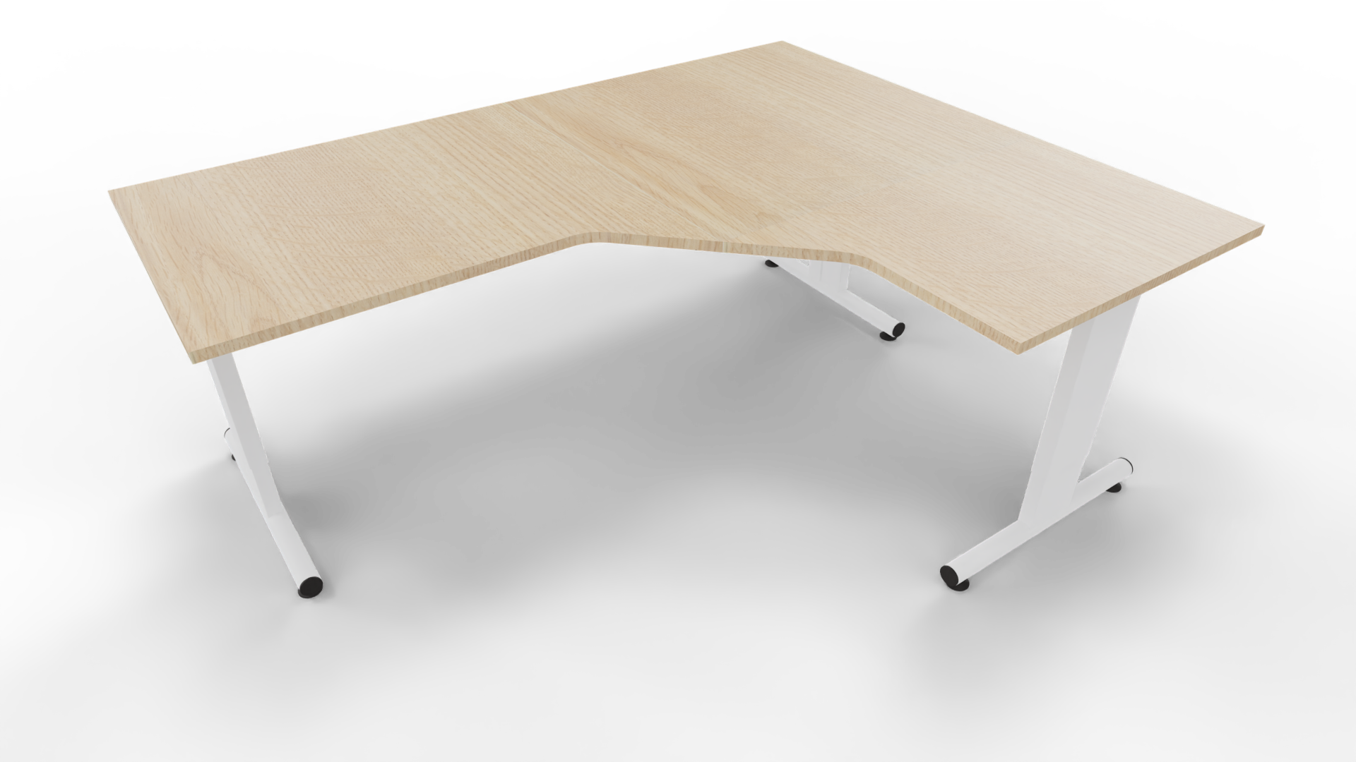 Hoekbureau 3331 - Wit - Eiken licht - 200 x 80/160 x 80 cm. - Rechts afbeelding